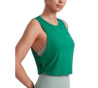 CRZ YOGA Donna Cotone Sportivo Crop Canotta Tank Top Shirt Senza Maniche Fitness Palestra Verde Cascadia 42