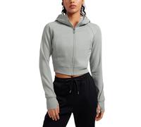 CRZ YOGA Donna Cropped Hoodie Full Zip Jacket Felpe atletiche Casual a Maniche Lunghe con Fori per Il Pollice Sterlina 44