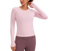 CRZ YOGA Donna Senza Giunte A Costine Allenamento Camicie a Maniche Lunghe Asciugatura Rapida Rosa Fragola 42