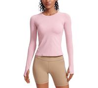 CRZ YOGA Donna Senza Giunte A Costine Allenamento Camicie a Maniche Lunghe Asciugatura Rapida Rosa Grigio 42