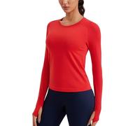 CRZ YOGA Donna Senza Giunte A Costine Allenamento Camicie a Maniche Lunghe Asciugatura Rapida Rosso Profondo 42