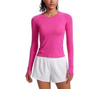 CRZ YOGA Donna Senza Giunte A Costine Allenamento Camicie a Maniche Lunghe Asciugatura Rapida Viola di Ibisco 42