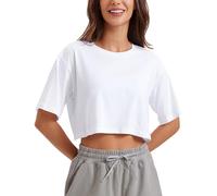 CRZ YOGA Donna Sportiva Girocollo Crop Maglietta t Shirt Yoga Fitness Maglietta Bianco 42