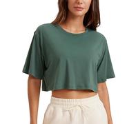 CRZ YOGA Donna Sportiva Girocollo Crop Maglietta t Shirt Yoga Fitness Maglietta Verde Grafite 46