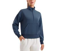 CRZ YOGA Felpa con Mezza Zip per Donna Manica Lunga Quartiere Pullover Allenamento Casual Felpe con Collo a Imbuto con Tasca Blu Inchiostro 46