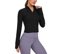 CRZ YOGA Maglie da Allenamento a Maniche Lunghe Butterluxe da Donna Felpa con Mezza Zip Pullover Athletic Top Corto Nero 38