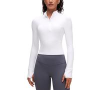 CRZ YOGA Maglie da Allenamento a Maniche Lunghe Butterluxe da Donna Felpa con Mezza Zip Pullover Athletic Top Corto Bianco 44