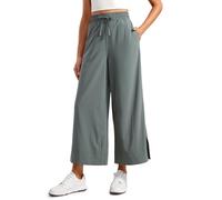 CRZ YOGA Pantaloni Capri Leggeri a Gamba Larga per Le Donne A Vita Alta Sciolto Saggio Grigio 42