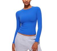 CRZ YOGA Softembrace Maglie a Maniche Lunghe per Donna Scollo Rotondo Top Basic Autunnali Blu Scintillante 42
