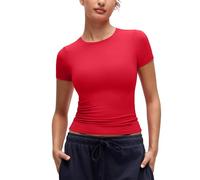 CRZ YOGA Softembrace Top Casual da Donna a Maniche Corte con Scollo Rotondo Alto Rosso Aurora 42