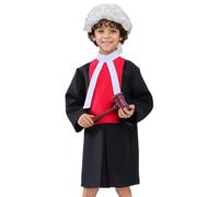 Csafyrt 1 Set di Costumi di Halloween Costume da Avvocato per Bambini, Include Il Giudice Robe con Colletto, martelletto e Parrucca, Costumi Cosplay per Bambini Che Halloween Si Veste