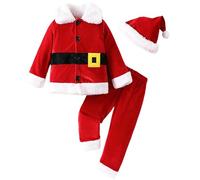 Csafyrt 3 pezzi/set Costume da Babbo Natale per bambini unisex con giacca in peluche cappotto pantaloni e cappello costume da el