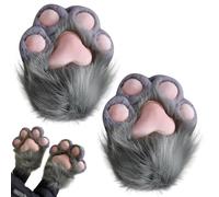 Csafyrt Guanti di zampa di gatto 1 coppia Peluche Paws pelosi Muggini Terian guanti per cosplay e conventi anime Accessori dressup grigio