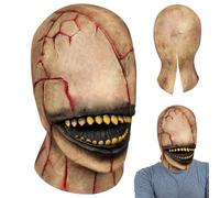 Csafyrt Maschera di Halloween Sorriso Killer Maschera da zombie raccapricciante Copricapo Testa intera Spaventoso Male Senza volto Di