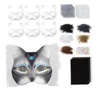 Csafyrt Maschera Therian Kit Maschera gatto a mezza viso in bianco realistico con foglio di tessuto in feltro peluce Fuci finta pelliccia per occhio Costume animale decorativo grigio grigio