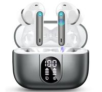 Csasan Cuffie Bluetooth, Auricolari 5.3 con HiFi Stereo, Cuffie Wireless con Mic Chiamata ENC HD, Cuffiette Bluetooth con IPX7 Impermeabile, 40 Ore Senza Fili con Display LED, Acciaio Grigio