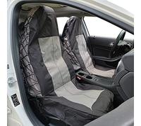 CSCOMFY Coprisedili tattici per auto, camion, SUV, furgoni, universali, in tela, multitasche, organizer antipioggia, impermeabili, coppia anteriore (nero grigio)
