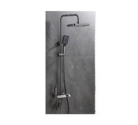 CSDASW Set Doccia Digitale a LED Bagno Miscelatore Caldo Freddo Doccia Montaggio a Parete Spa Rubinetto for Vasca a Pioggia Soffione Quadrato Moderno(K Brushed Gray)