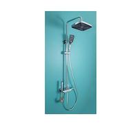 CSDASW Set Doccia Digitale a LED Bagno Miscelatore Caldo Freddo Doccia Montaggio a Parete Spa Rubinetto for Vasca a Pioggia Soffione Quadrato Moderno(B Chrome)