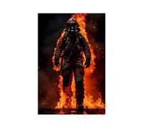 CSESTCGN Poster su tela con fiamme dei vigili del fuoco, decorazione per camera da letto, ufficio, camera da letto, regalo, 50 x 75 cm