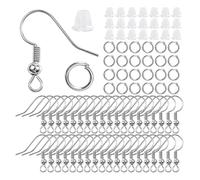 CSFFA Set di 300 Orecchini, Ganci for Orecchini ipoallergenici, Anelli di congiunzione, Chiusure for Orecchini in Gomma Trasparente for la creazione di Gioielli, Accessori(Rhodium Color)