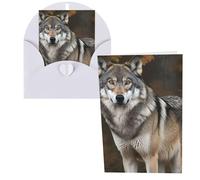 CSGJMYGS Biglietti di auguri con lupo selvatico grigio con buste, biglietto di auguri di buon compleanno, 10 x 15 cm, design minimalista, note di ringraziamento per tutte le occasioni, compleanno
