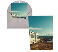 CSGJMYGS Biglietti di auguri Veicolo ricreativo sulla costa del mare Biglietti di ringraziamento con buste Biglietto di buon compleanno 10 x 15 cm Design minimalista Note di ringraziamento per tutte