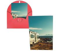 CSGJMYGS Biglietti di auguri Veicolo ricreativo sulla costa del mare Biglietti di ringraziamento con buste Biglietto di buon compleanno 10 x 15 cm Design minimalista Note di ringraziamento per tutte