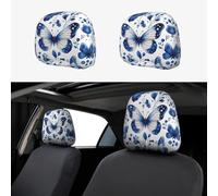 CSIVKEJ Blue Butterfly Print Car Poggiatesta Copre 2 Pezzi Sedile Auto Poggiatesta Protector Fit Most Veicoli Auto Interior Accessori