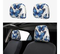CSIVKEJ Blue Butterfly Print Car Poggiatesta Copre 2 Pezzi Sedile Auto Poggiatesta Protector Fit Most Veicoli Auto Interior Accessori