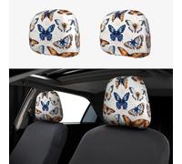 CSIVKEJ Blue Butterfly Print Car Poggiatesta Copre 2 Pezzi Sedile Auto Poggiatesta Protector Fit Most Veicoli Auto Interior Accessori