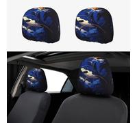CSIVKEJ Blue Shark Print Car Poggiatesta Covers 2 Pezzi Sedile Auto Poggiatesta Protector Fit Most Veicoli Auto Interior Accessori