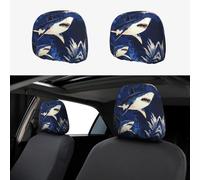 CSIVKEJ Blue Shark Print Car Poggiatesta Covers 2 Pezzi Sedile Auto Poggiatesta Protector Fit Most Veicoli Auto Interior Accessori
