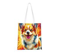 CSIVKEJ Borsa a tracolla in tela da donna, casual, riutilizzabile, multiuso, borsa per la spesa, Carino Corgi Cane 6, 38cmx40.6cm