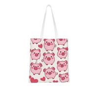 CSIVKEJ Borsa a tracolla in tela da donna, casual, riutilizzabile, multiuso, borsa per la spesa, Carino maiale con cuore 11, Taglia unica