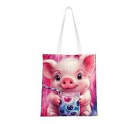 CSIVKEJ Borsa a tracolla in tela da donna, casual, riutilizzabile, multiuso, borsa per la spesa, Carino maiale 6, 38cmx40.6cm