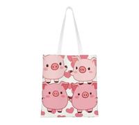 CSIVKEJ Borsa a tracolla in tela da donna, casual, riutilizzabile, multiuso, borsa per la spesa, Carino Maiale Con Cuore 10, Taglia unica