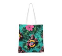 CSIVKEJ Borsa a tracolla in tela da donna, casual, riutilizzabile, multiuso, borsa per la spesa, Fenicottero scimmia 2, 38cmx40.6cm