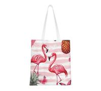 CSIVKEJ Borsa a tracolla in tela da donna, casual, riutilizzabile, multiuso, borsa per la spesa, Fenicottero rosa 12, Taglia unica