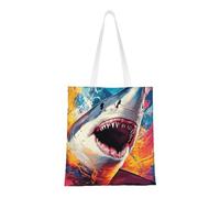 CSIVKEJ Borsa a tracolla in tela da donna, casual, riutilizzabile, multiuso, borsa per la spesa, Squalo Blu 8, Medium