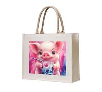 CSIVKEJ Borsa tote in tela riutilizzabile multiuso borsa della spesa shopping viaggi palestra borse, Carino maiale 12, Taglia unica