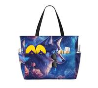 CSIVKEJ Borse da spiaggia da donna, borsa da spiaggia impermeabile con cerniera, borsa da piscina per viaggi e vacanze, Lupo galassia 20, 45x38x17 cm