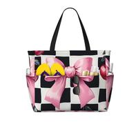 CSIVKEJ Borse da spiaggia da donna, borsa da spiaggia impermeabile con cerniera, borsa da piscina per viaggi e vacanze, Fiocco Ciliegia Rosa 3, 45x38x17 cm