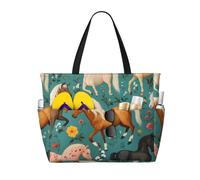 CSIVKEJ Borse da spiaggia da donna, borsa da spiaggia impermeabile con cerniera, borsa da piscina per viaggi e vacanze, Cavalli Floreali 6, 45x38x17 cm