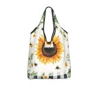 CSIVKEJ Borse della spesa riutilizzabili con stampa floreale di girasole con maniglie leggere si piega in un piccolo design lavabile del sacchetto