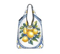 CSIVKEJ Borse della spesa riutilizzabili gialle della stampa del limone con le pieghe leggere delle maniglie in una piccola progettazione lavabile del sacchetto