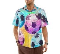 CSIVKEJ Camicia da uomo a maniche corte con bottoni e tasche con stampa 3D, casual, per spiaggia, vacanze, campeggio, Calcio a colori, 5XL