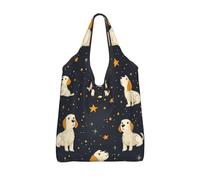 CSIVKEJ Cani e stelle stampano borse della spesa riutilizzabili con maniglie leggere si piega in un piccolo sacchetto design lavabile