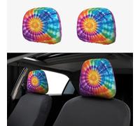 CSIVKEJ Colorato Tie Dye Stampa Poggiatesta Auto 2 Pezzi Auto Poggiatesta Protector Fit Most Veicoli Auto Interior Accessori