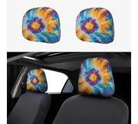 CSIVKEJ Colorato Tie Dye Stampa Poggiatesta Auto 2 Pezzi Auto Poggiatesta Protector Fit Most Veicoli Auto Interior Accessori